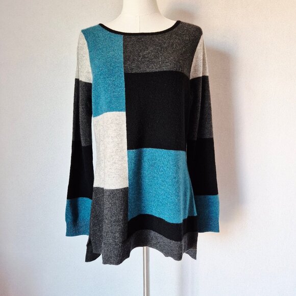 NWT Charter Club Luxury 100% Cashmere Color-block Crew Neck Sweater - Picture 2 of 12